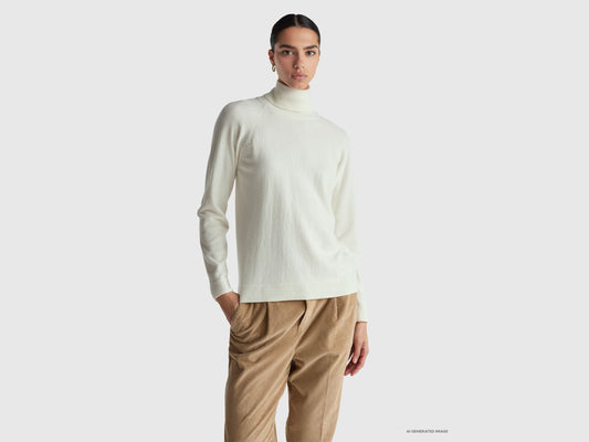 Maglione dolcevita panna in misto lana e cashmere