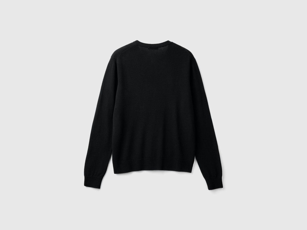 Cardigan girocollo nero in pura lana Merino