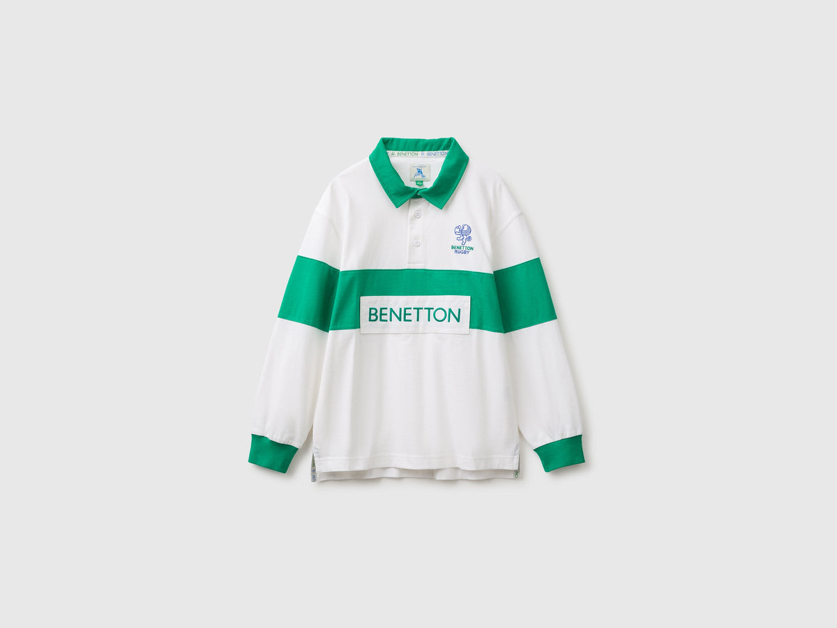 Polo bianca e verde Benetton Rugby in cotone bio