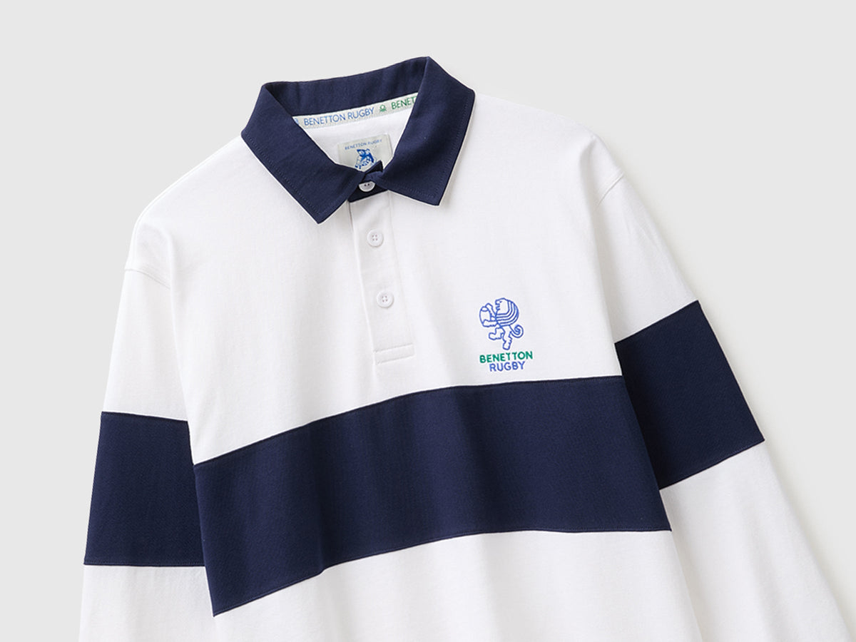 Polo bianca e blu Benetton Rugby 100% cotone