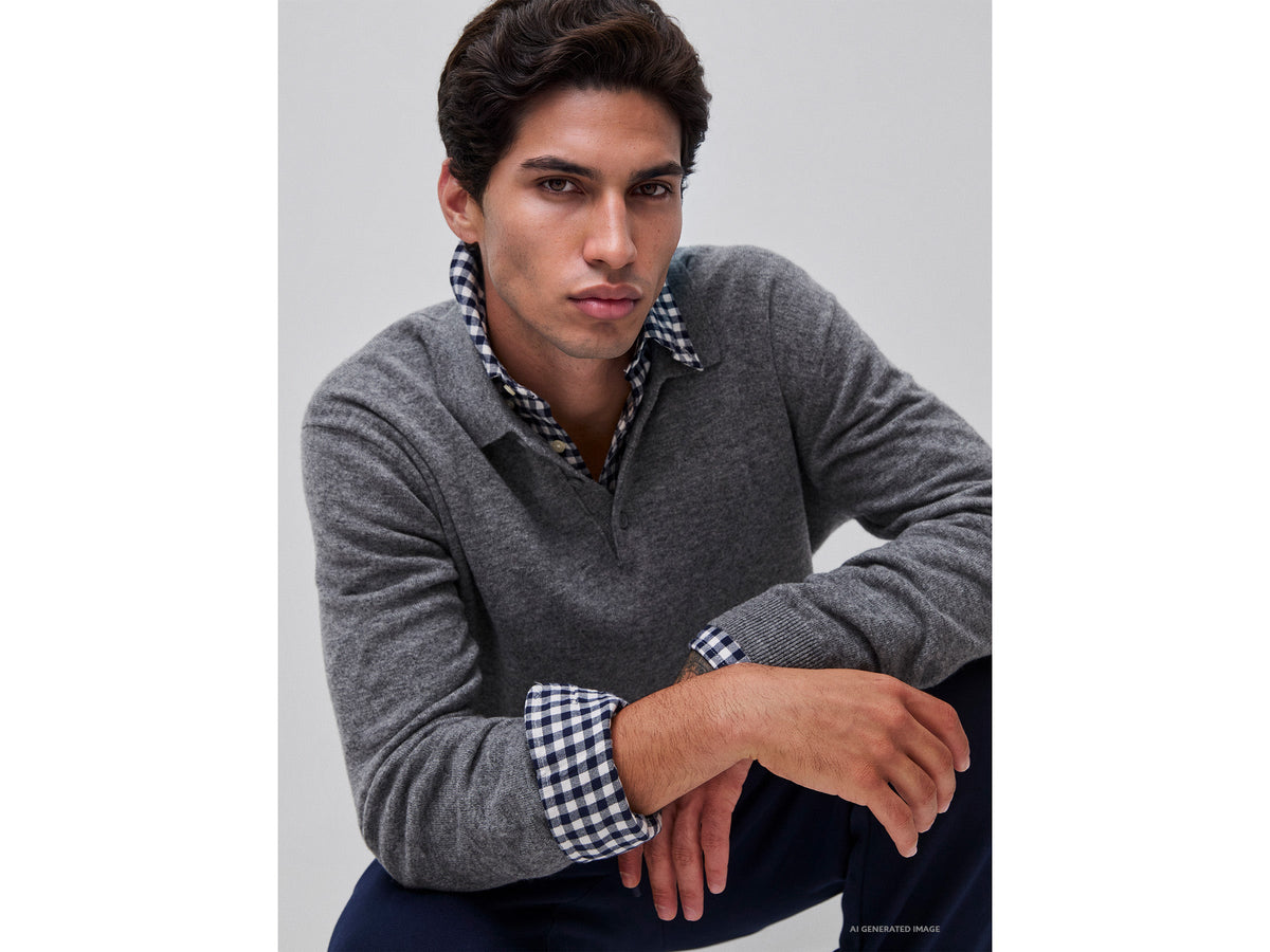 Polo grigio mélange in pura lana Merino
