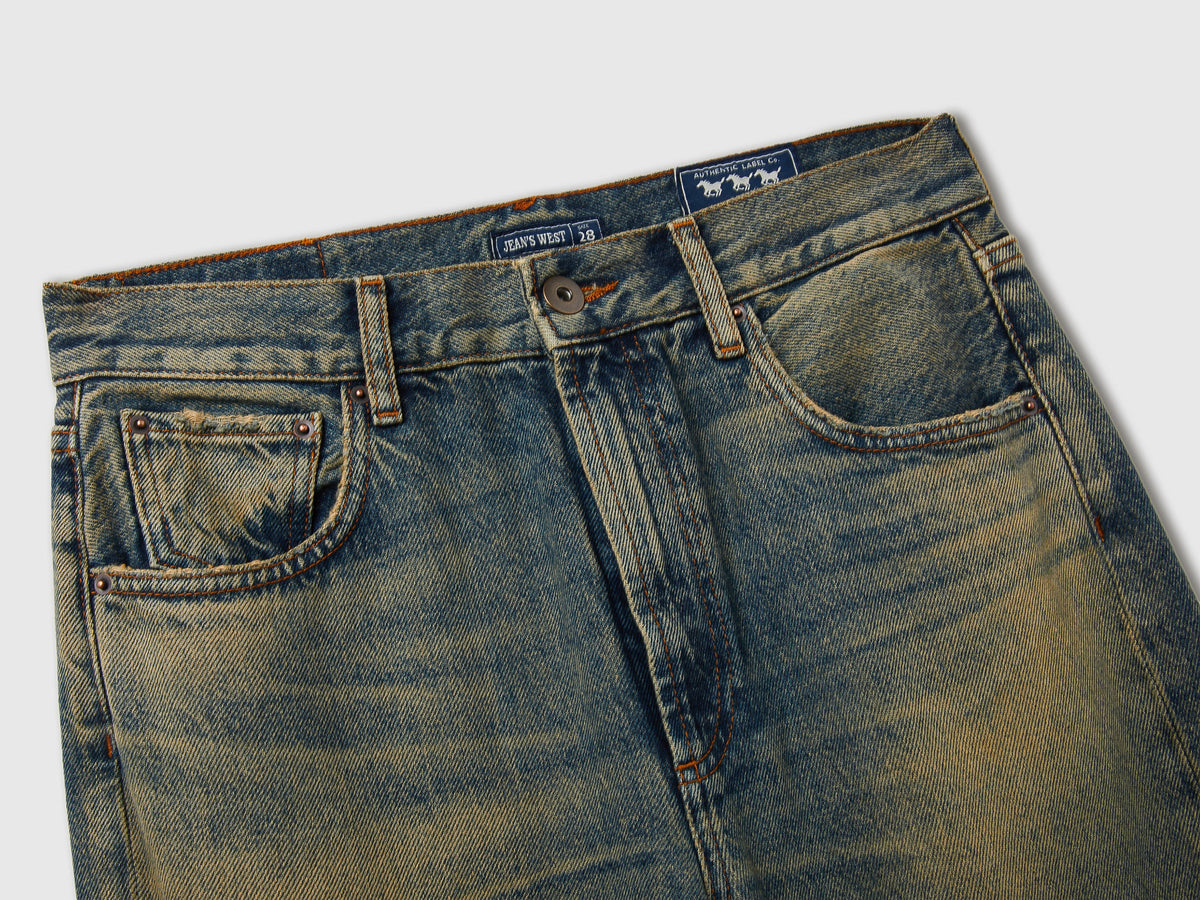 Jeans wide cropped fit effetto vintage