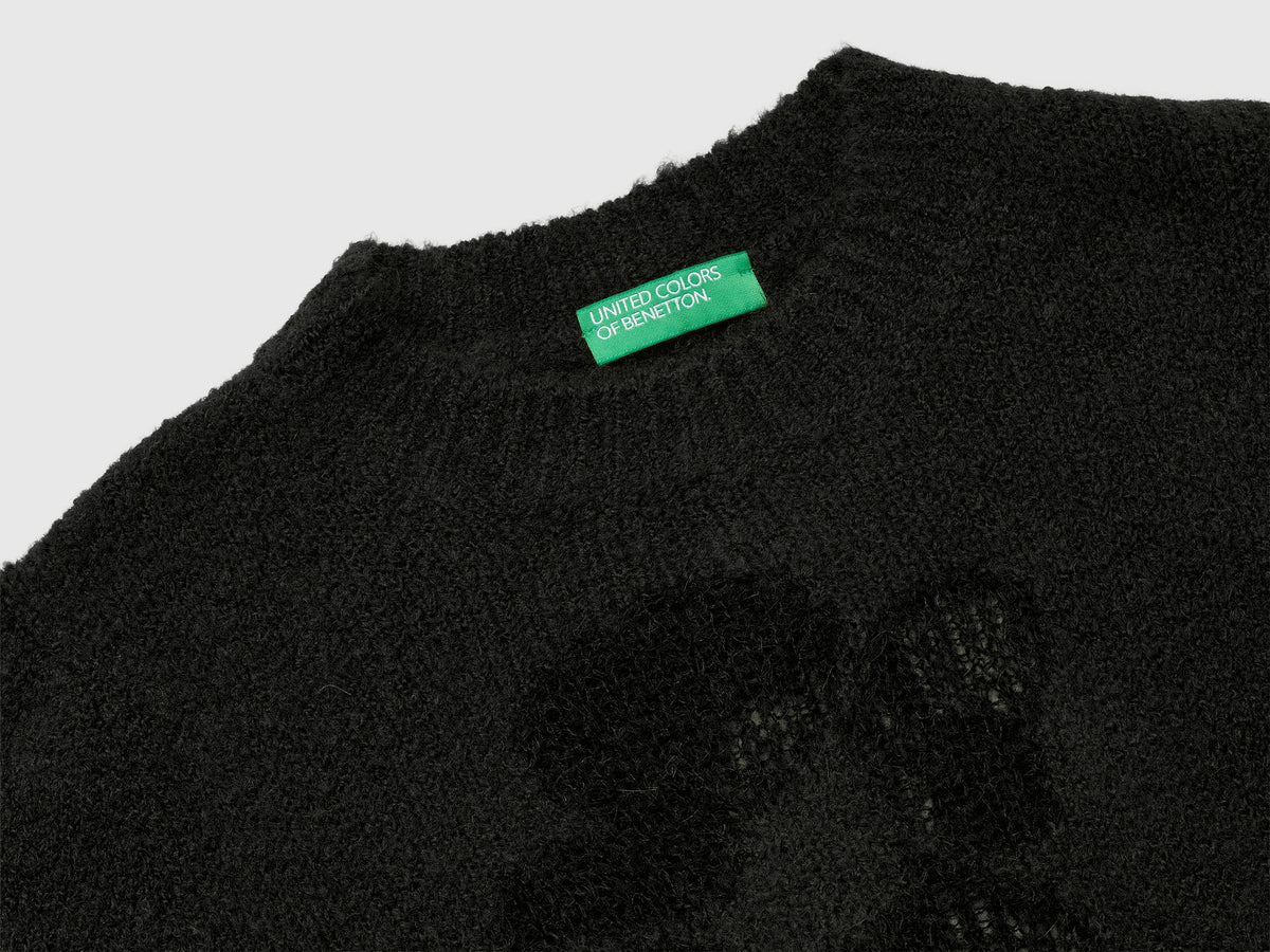 Maglia manica corta con intarsio fiori