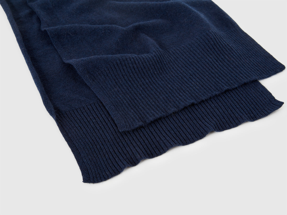 Sciarpa blu scuro in pura lana Merino
