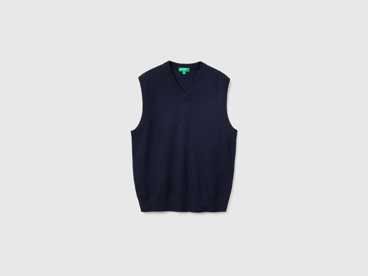 Gilet blu notte in pura lana Merino