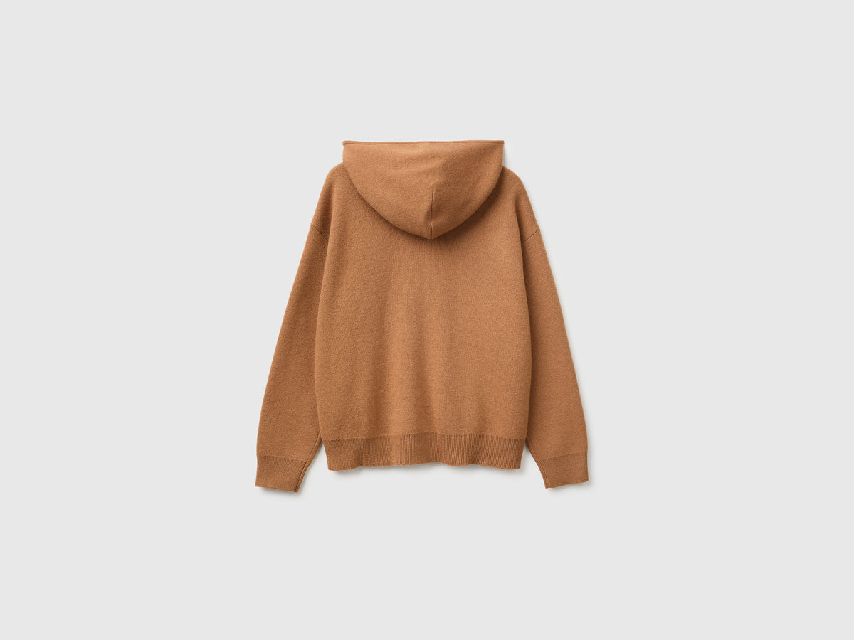 Maglia con zip e cappuccio in misto lana e cashmere
