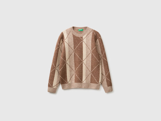 Maglia con righe e rombi in misto lana e alpaca