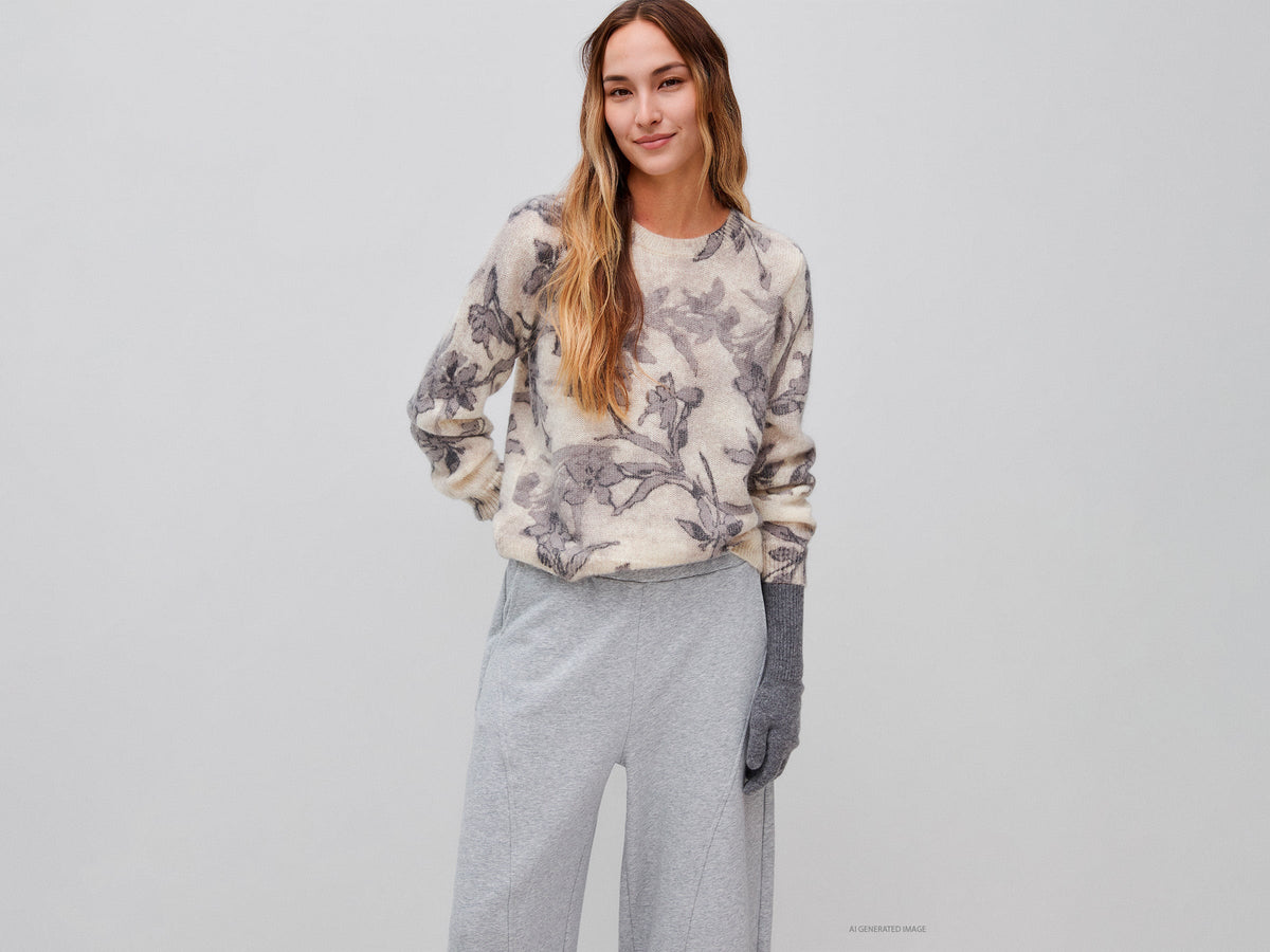 Maglia a fiori in misto mohair e lana