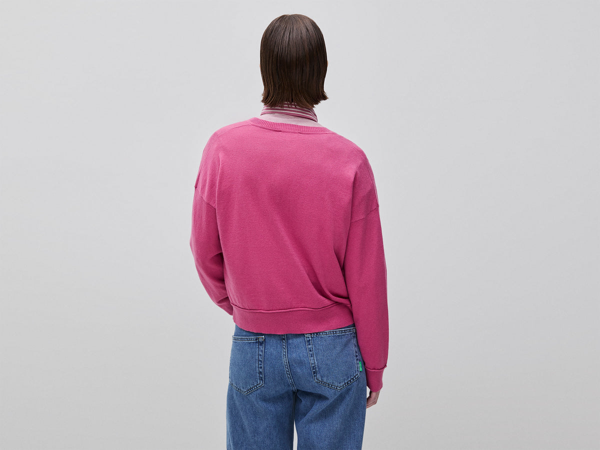 Maglia scollo a V in cotone e lana