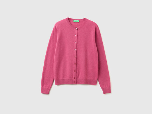 Cardigan girocollo prugna in pura lana Merino