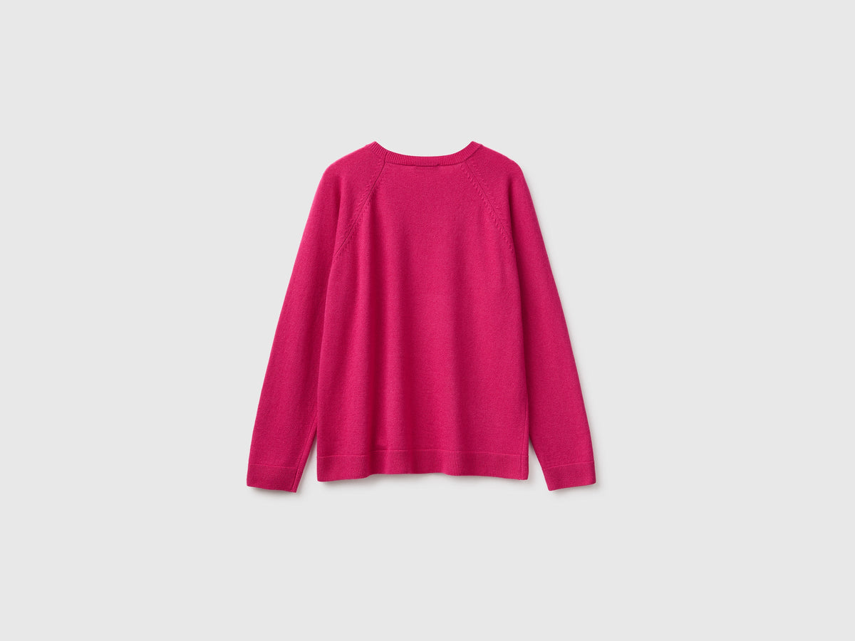 Maglia girocollo fucsia in misto lana e cashmere