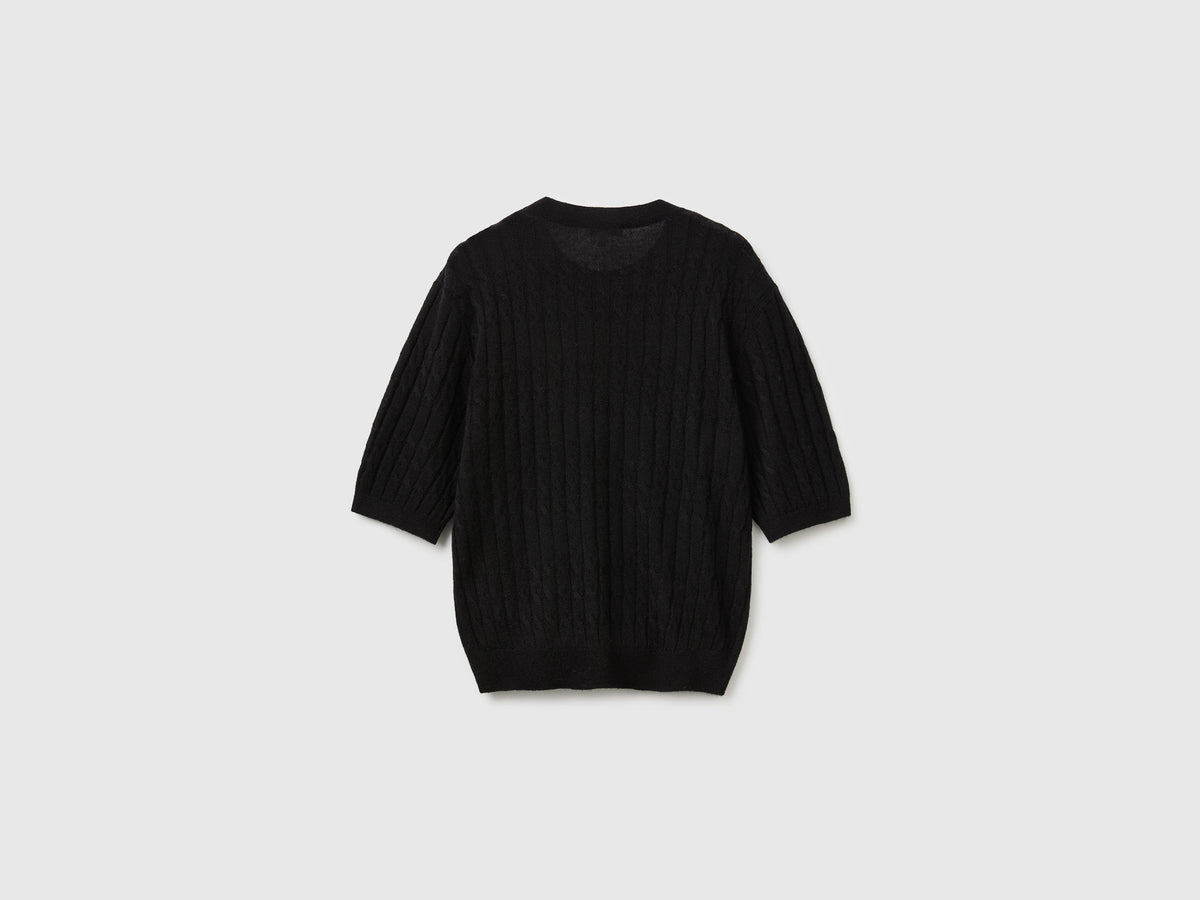 Maglia con trecce in misto lana ultralight