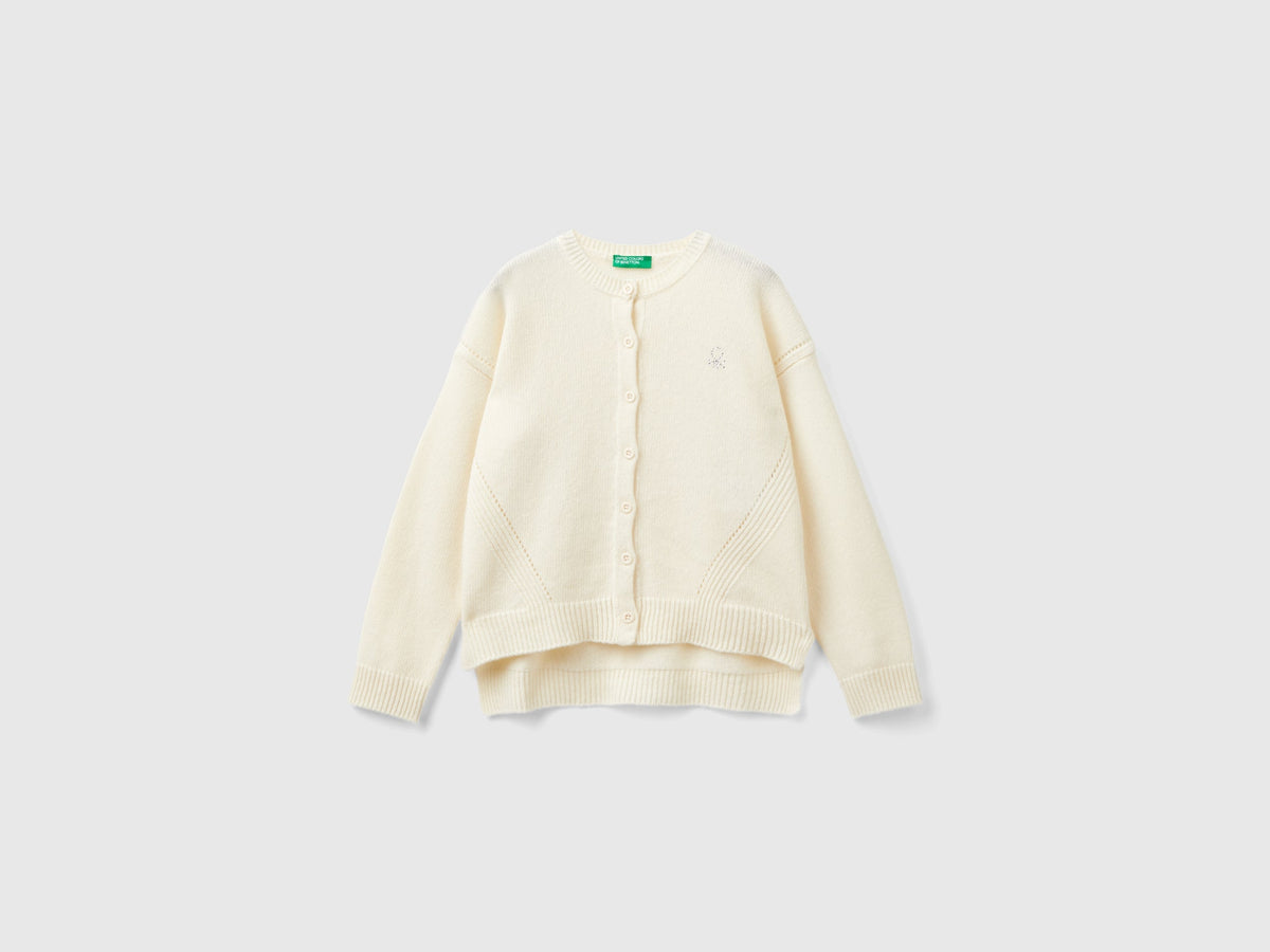 Cardigan girocollo con logo in strass
