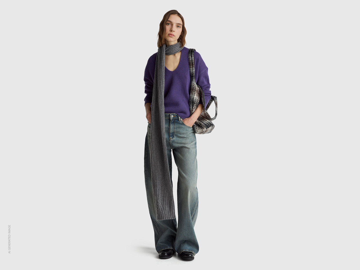 Maglione scollo a V 100% lana