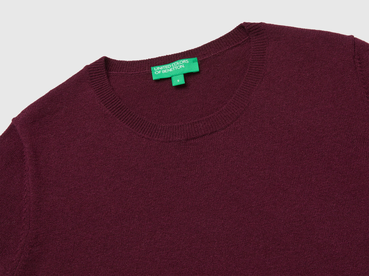 Maglia manica corta prugna in pura lana Merino