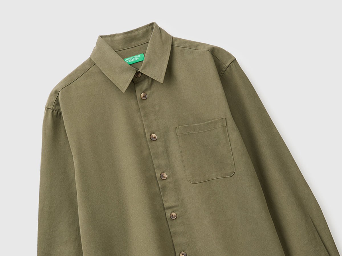 Camicia con taschino in lyocell e cotone