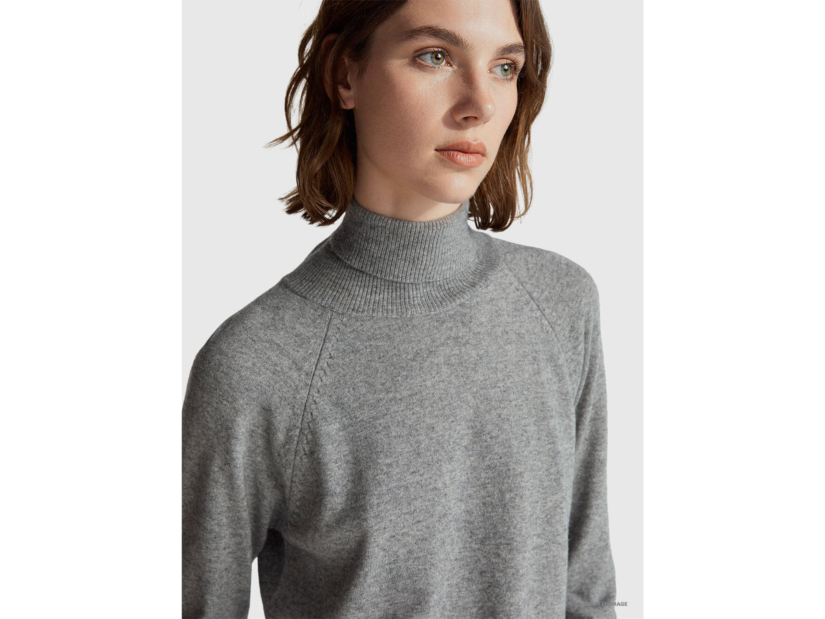 Maglione dolcevita grigio mélange in misto lana e cashmere