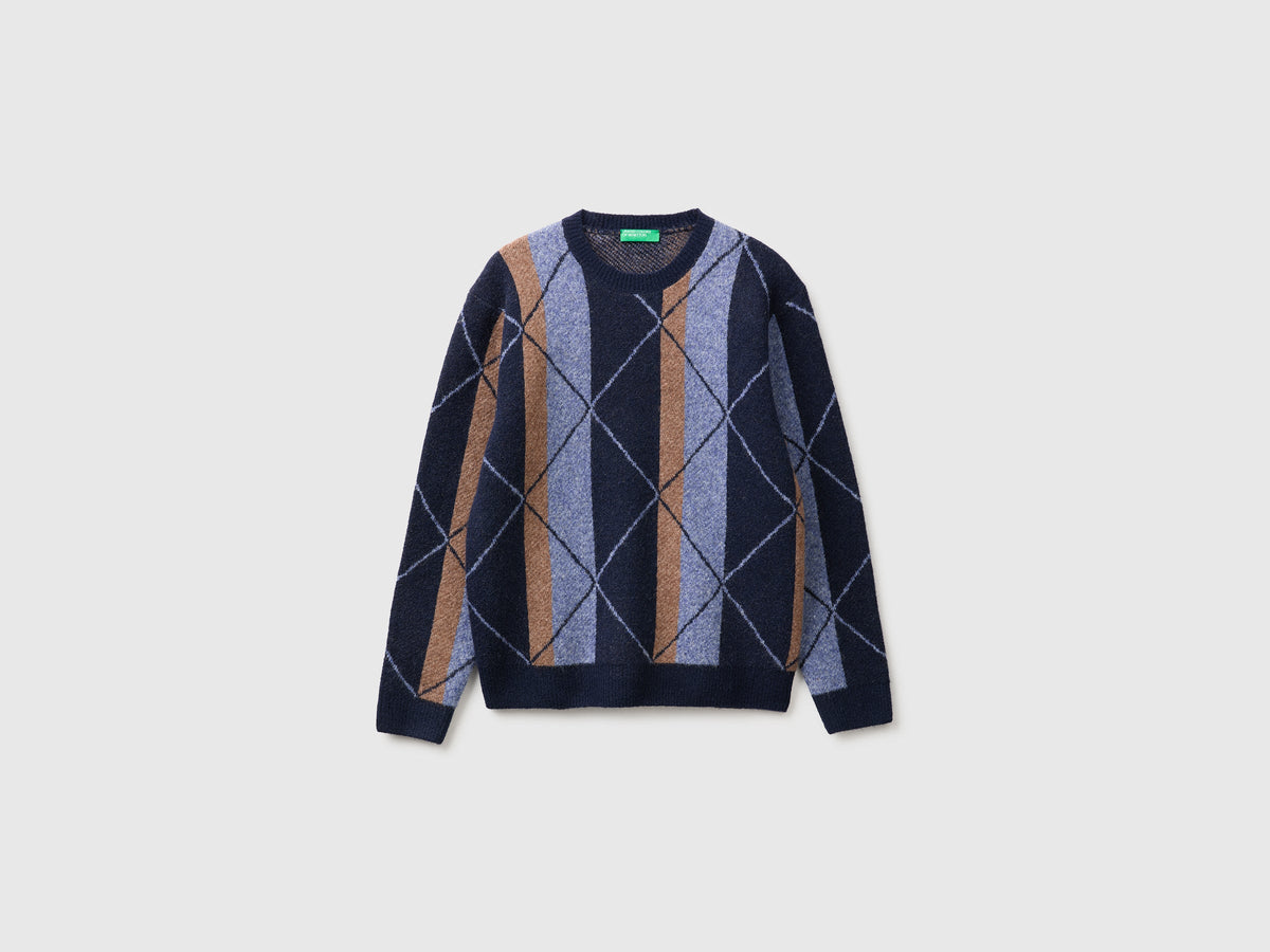 Maglia con righe e rombi in misto lana e alpaca
