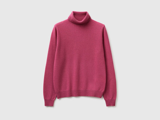 Maglione dolcevita prugna in pura lana Merino