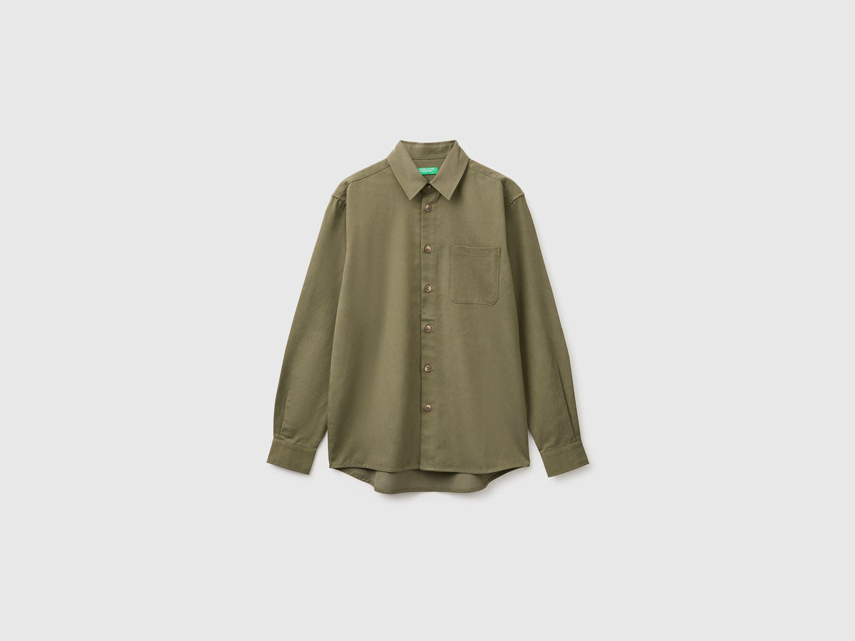 Camicia con taschino in lyocell e cotone