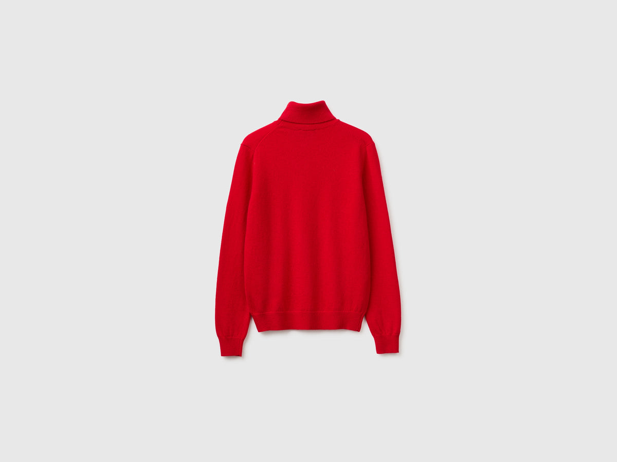 Maglione dolcevita rosso prugna in pura lana Merino