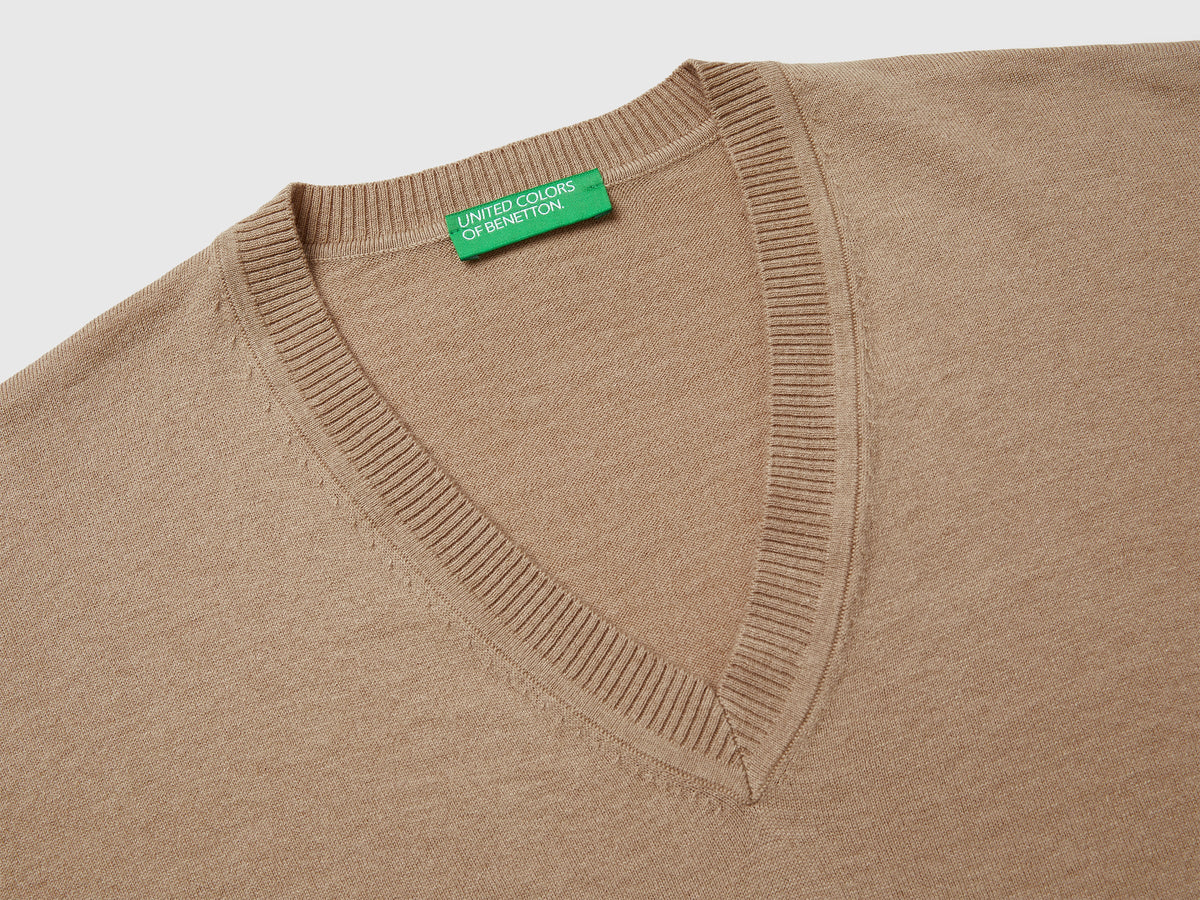 Maglia scollo a V in cotone e lana