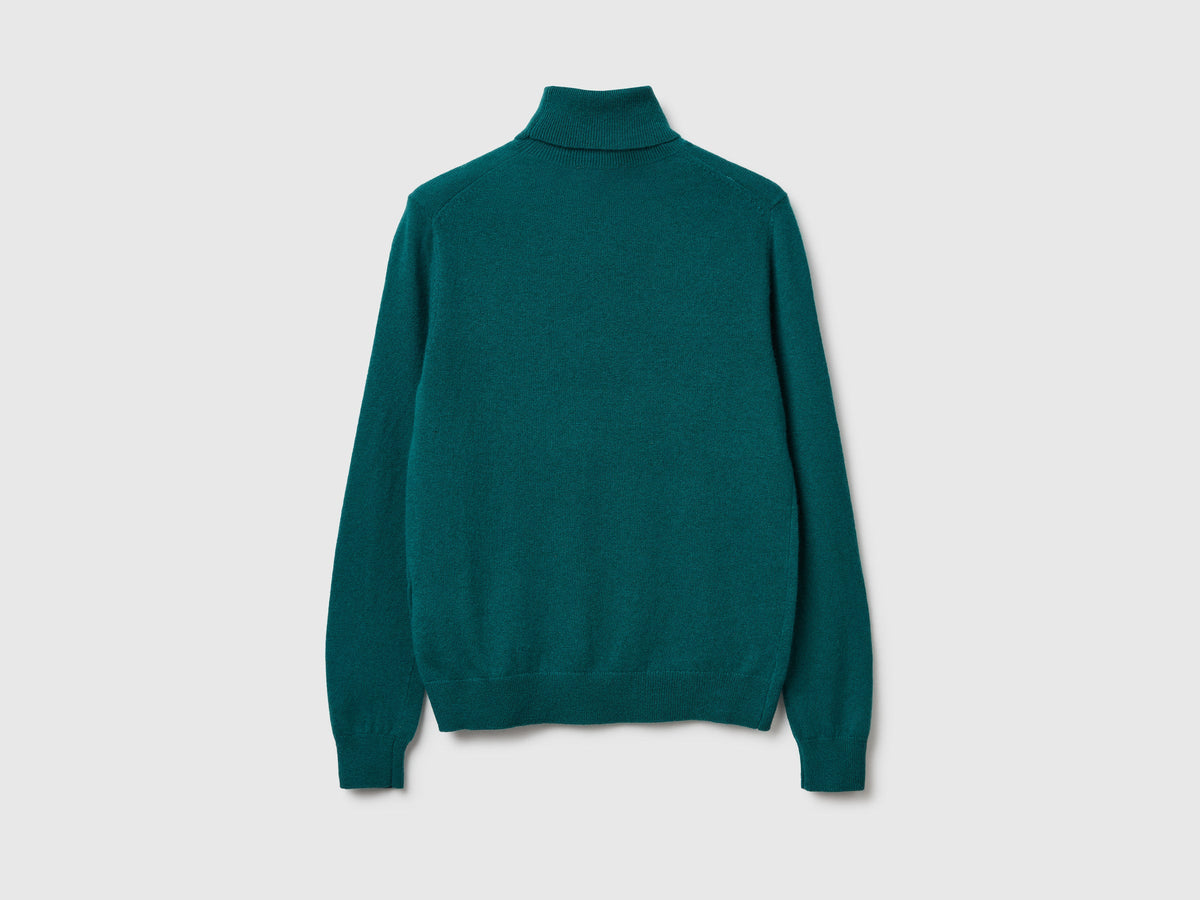 Maglione dolcevita verde in pura lana Merino