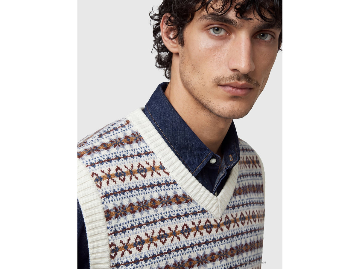 Gilet scollo a V jacquard in misto lana