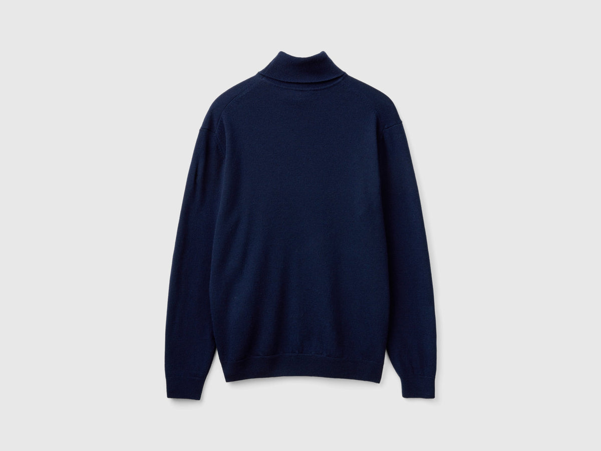 Dolcevita blu scuro in pura lana Merino