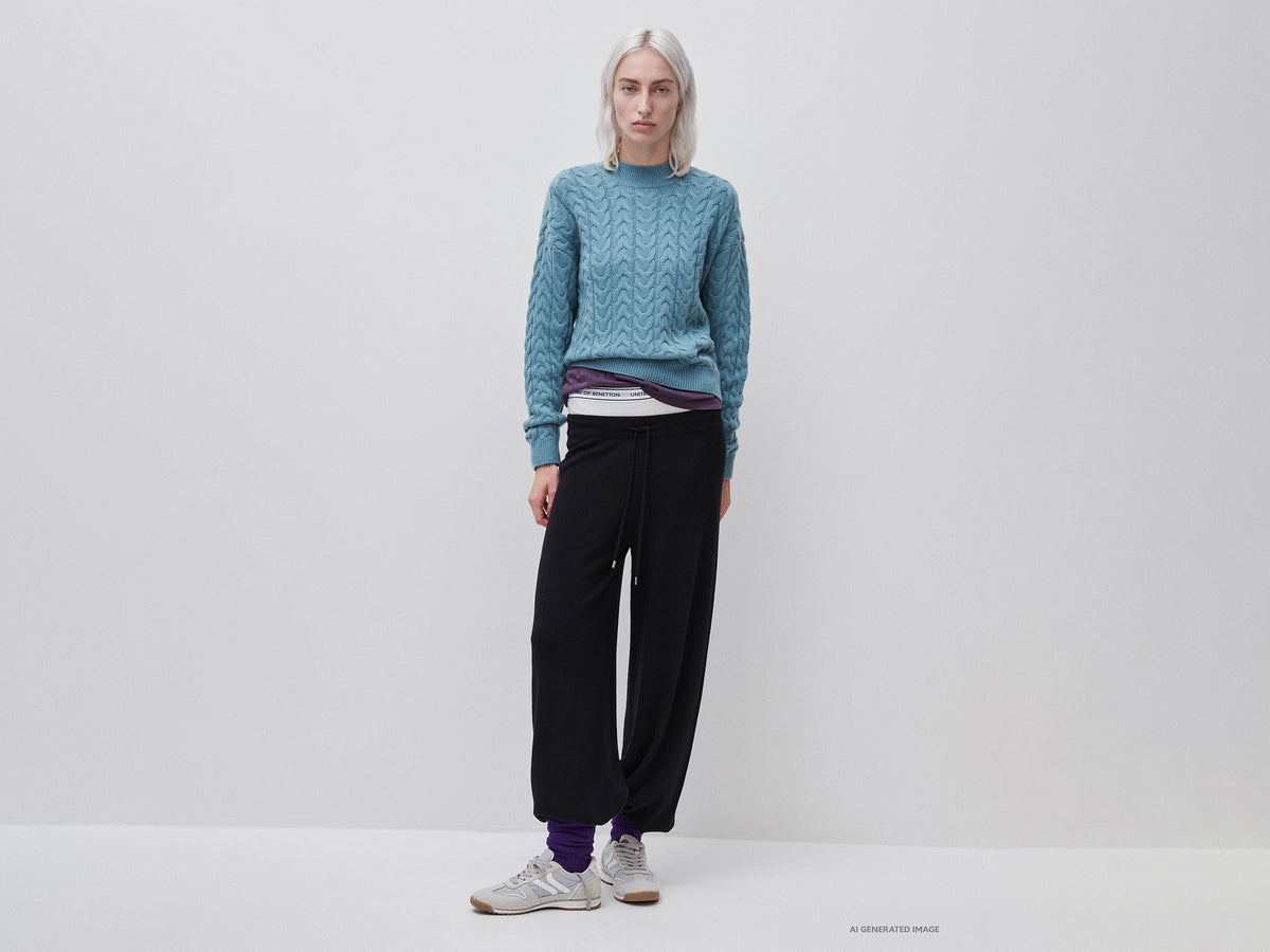 Maglione lupetto con trecce in misto lana e cashmere