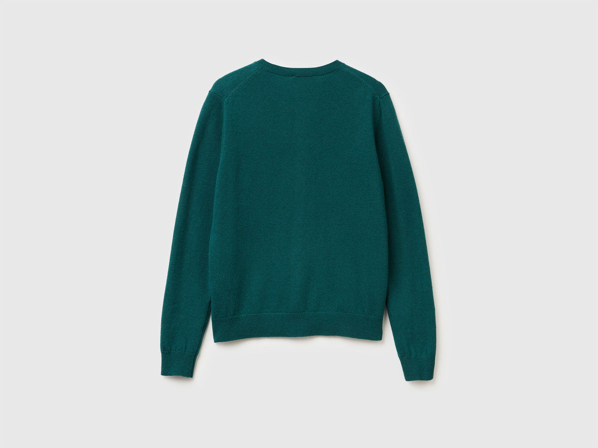Cardigan girocollo verde in pura lana Merino