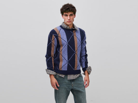 Maglia con righe e rombi in misto lana e alpaca