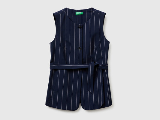 Gilet lungo gessato con cintura