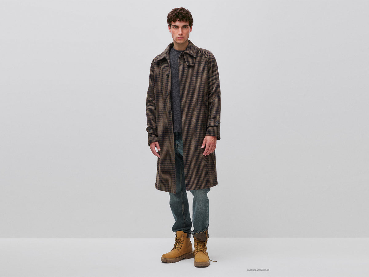 Cappotto lungo a quadri in misto lana