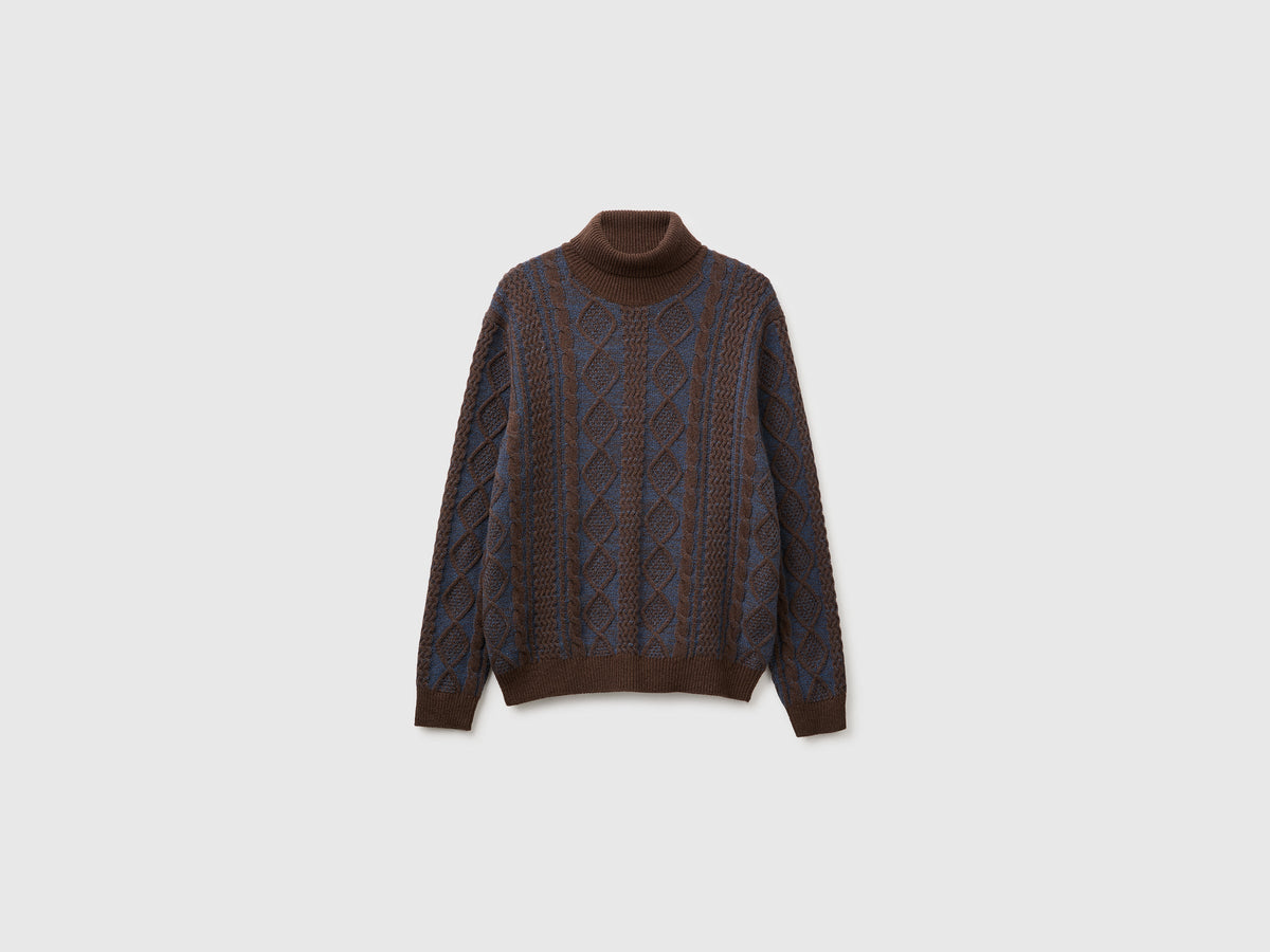 Maglia collo alto lavorata in misto lana