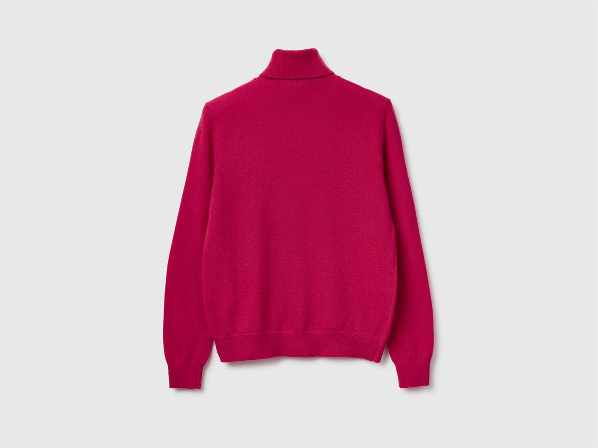 Maglione dolcevita fucsia in pura lana Merino