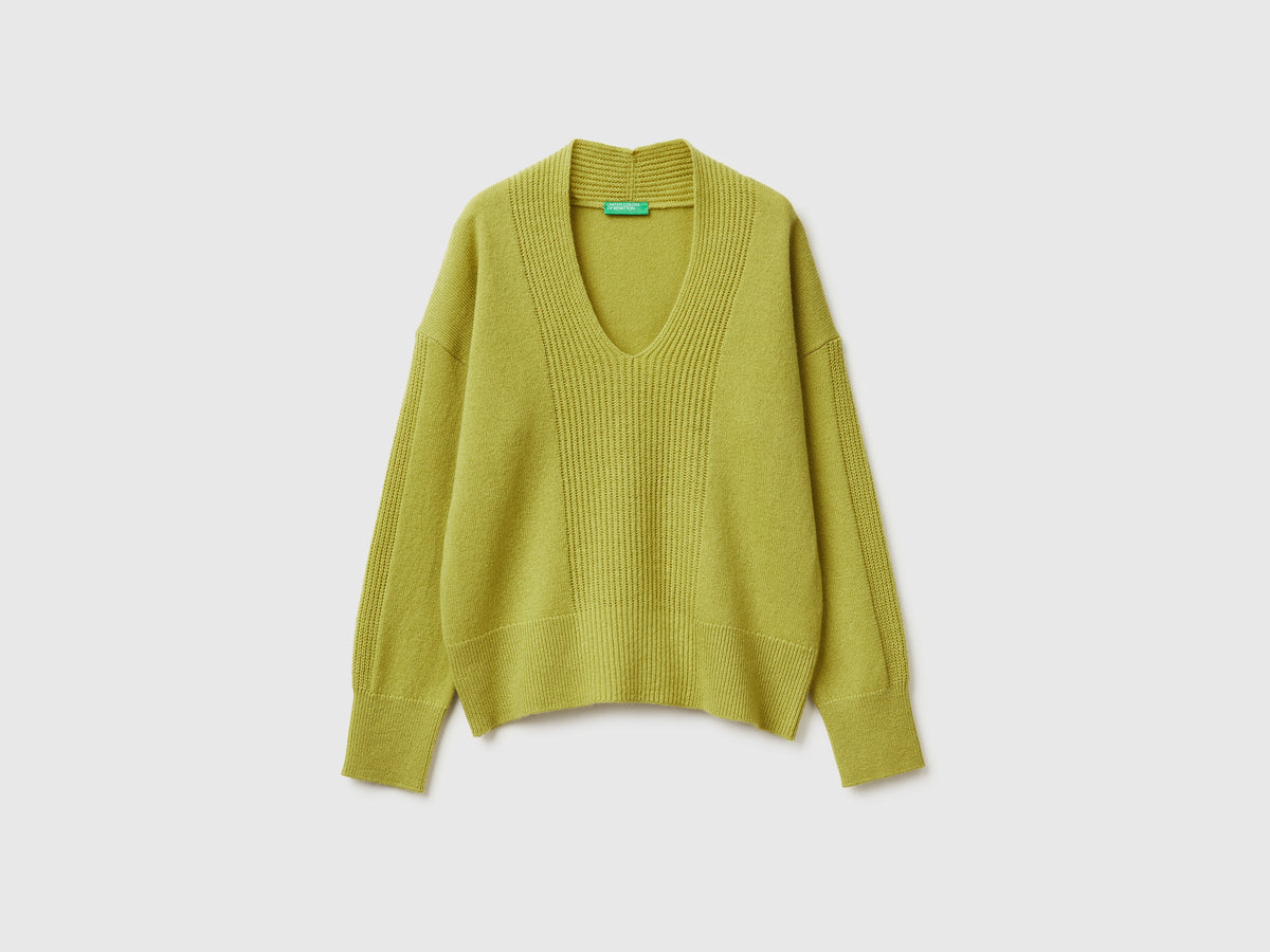 Maglione scollo a V 100% lana