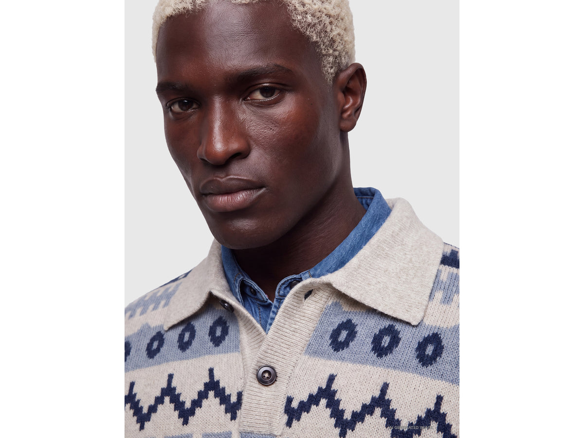 Maglia a polo jacquard in misto lana