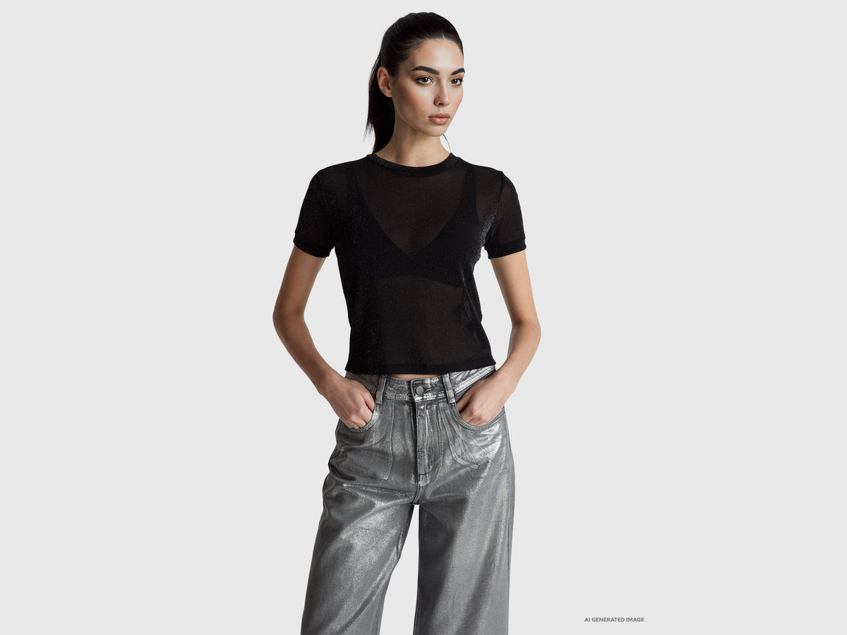 T-shirt con lurex manica corta
