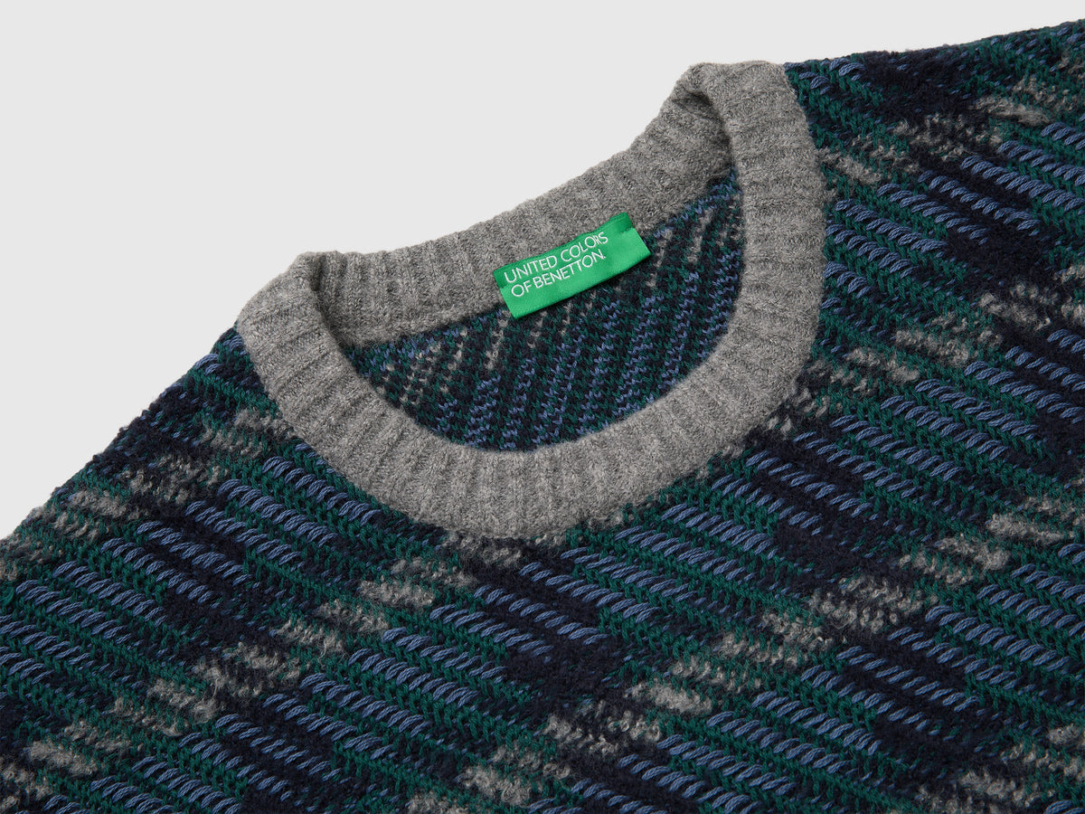 Maglia tartan in misto cotone e lana