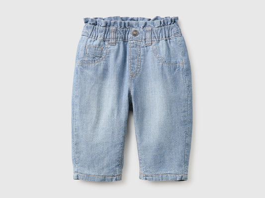 Pantaloni in chambray con vita alta arricciata