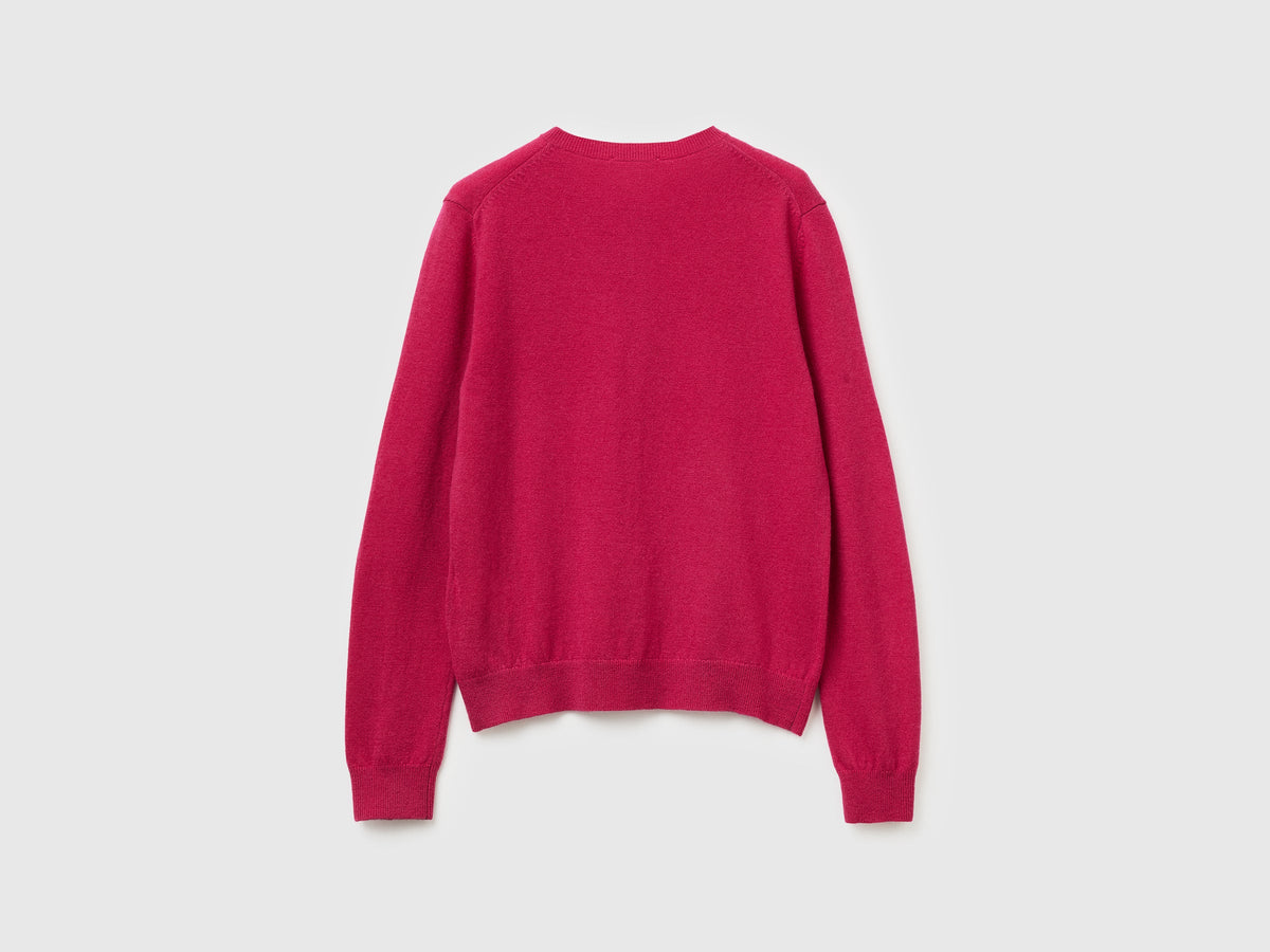 Cardigan girocollo fucsia in pura lana Merino