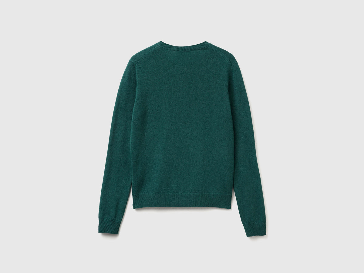 Maglia girocollo verde in lana Merino