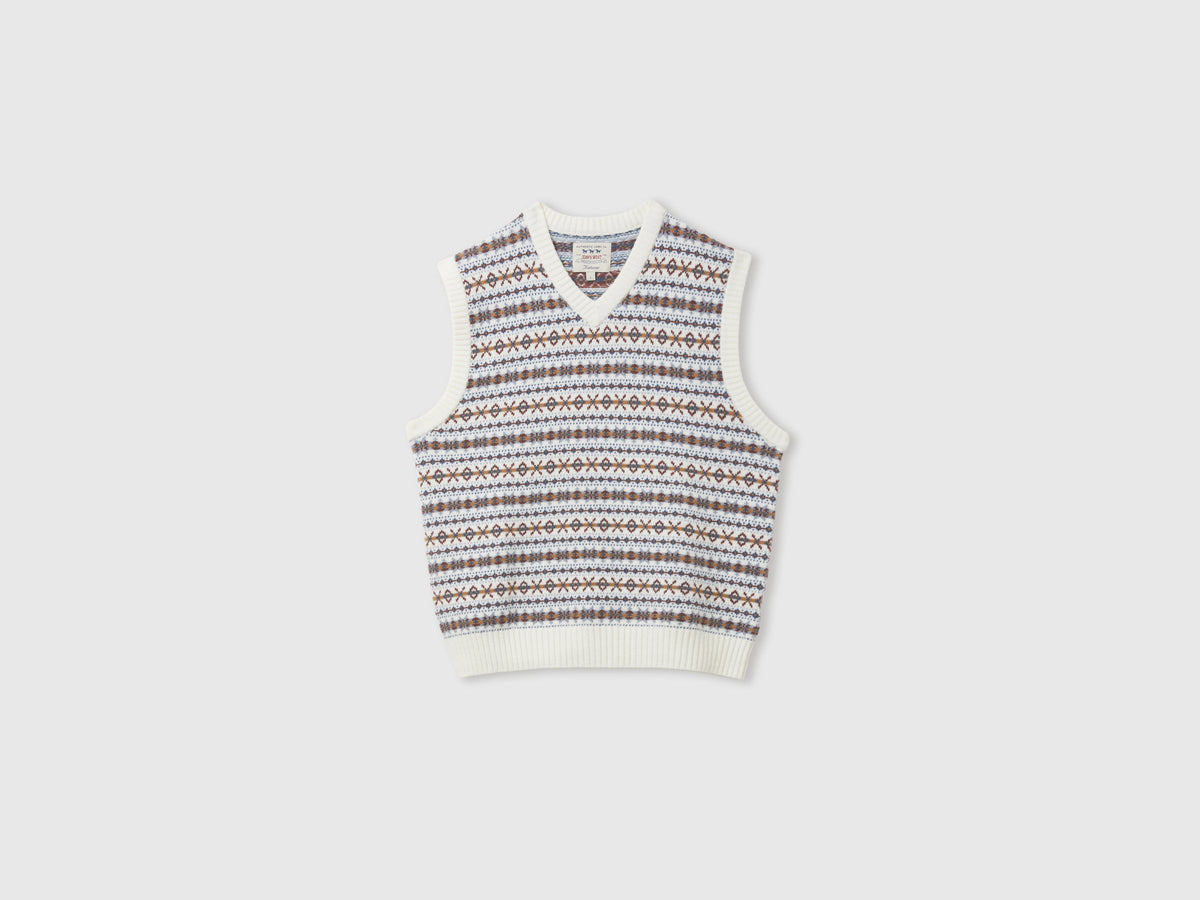 Gilet scollo a V jacquard in misto lana