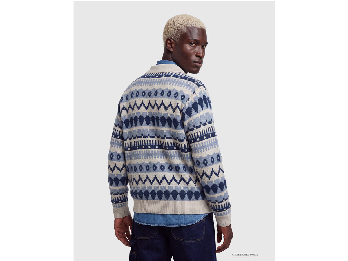 Maglia a polo jacquard in misto lana