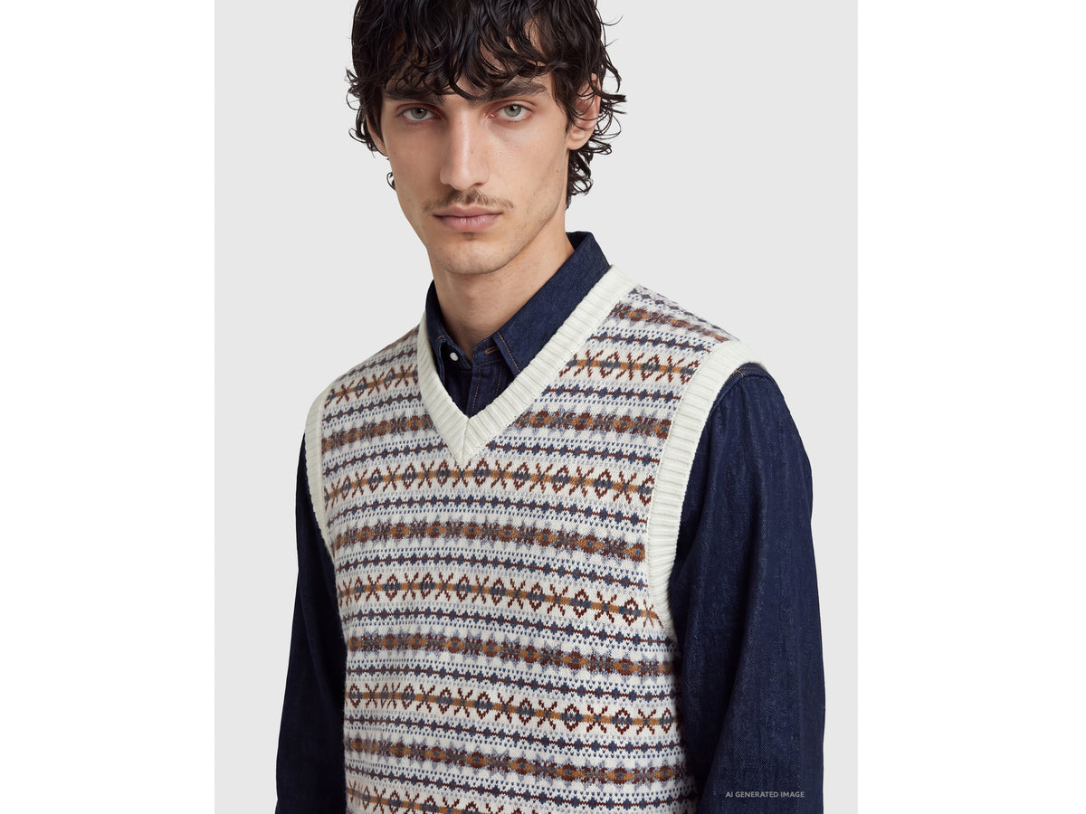 Gilet scollo a V jacquard in misto lana