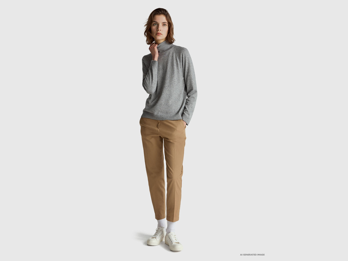 Maglione dolcevita grigio mélange in misto lana e cashmere