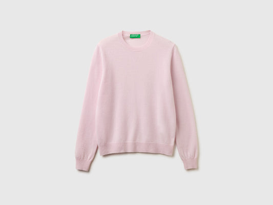 Maglia girocollo lilla chiaro in pura lana Merino