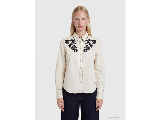 Camicia con ricami western in cotone stretch