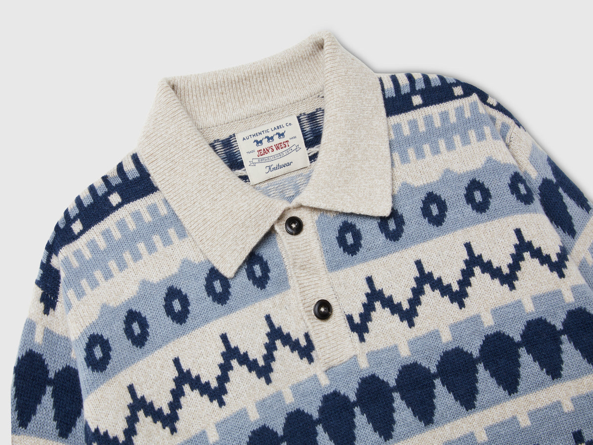 Maglia a polo jacquard in misto lana